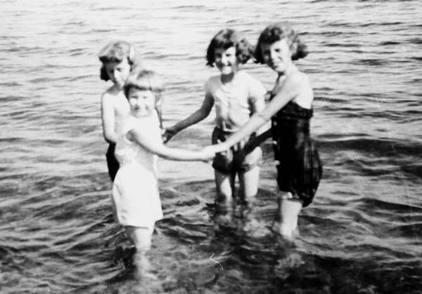 427: l-r Bernadette Bishop, Madge Barry, Madonna Bishop and Anita Bishop, at Jaunter's beach.  (circa 1965) [courtesy of Maurice Barry]  - Madge daughter of Denis Barry &amp;amp; Kathleen Hayes; Bernadette, Madonna and Anita daughters of  Ambrose Bishop &amp;amp; Mary Mulrooney